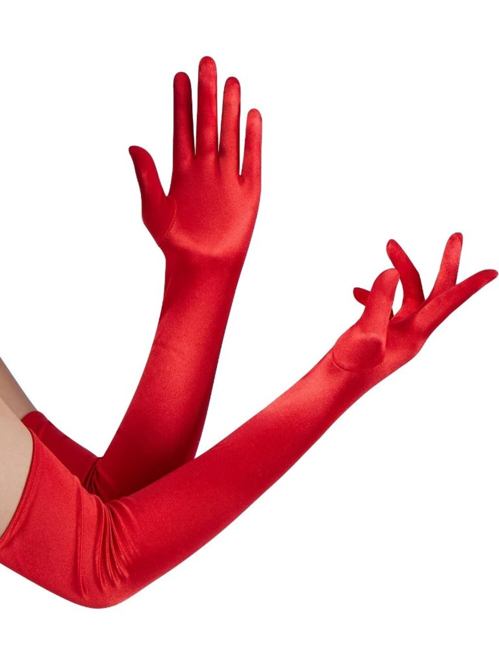 Women Red Silk Stretchy 1920s Elbow Length Long Opera Party Satin Gloves